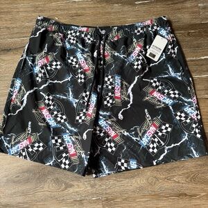Nascar Black and‎ White Checkered Swim Shorts Mens Size 3XL Pockets New